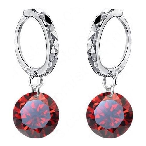 Best Quality Hot Selling Round Red Stone Shape 925 Sterling Silver Jewelry Lever Back Earring with Cubic Zirconia
