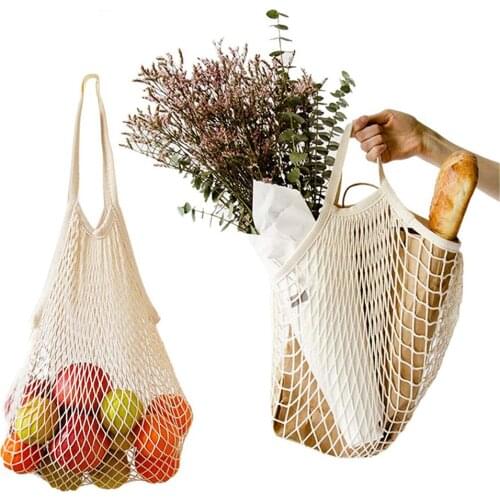 Mesh Net Grocery Tote Bag Cotton Mesh Bag Net String Shopping Bag Reusable Foldable Fruit Storage Handbag