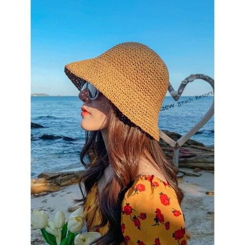 2021 New Womens bucket hat Cap female womens summer hats braided straw hat Fishing hat hat elegant for women Beach Straw hat