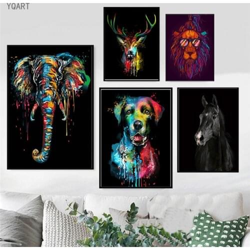Modern Animal Painting Art Elephant Lions Horse Canvas Posters and Prints Wall Art Decorative Hanging Pictures for Home Decor
