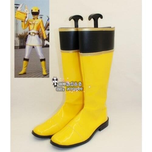 Tensou Sentai Goseiger Moune Yellow Cosplay Long Shoes Boots X002