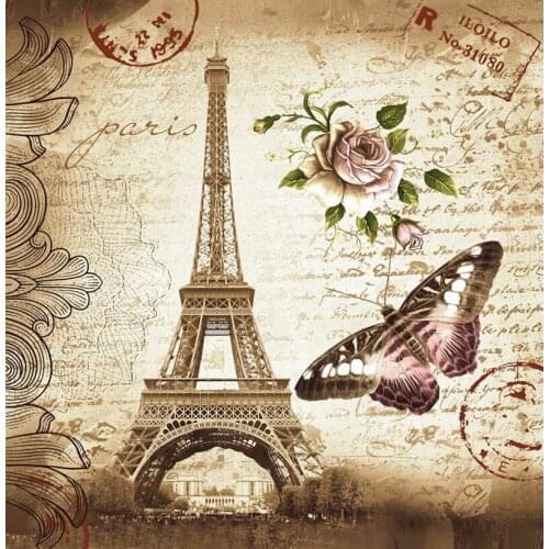 Eiffel Tower & Butterfly & Flower & Postmark Shower Curtain Bathroom Waterproof Mildewproof Polyester Fabric 12 Hooks 71 Inch