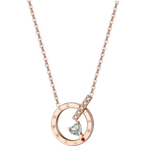 Stainless Steel Jewelry Rose gold Color Crystal Roman Number Pendant Chain Choker Necklace for Women Gift