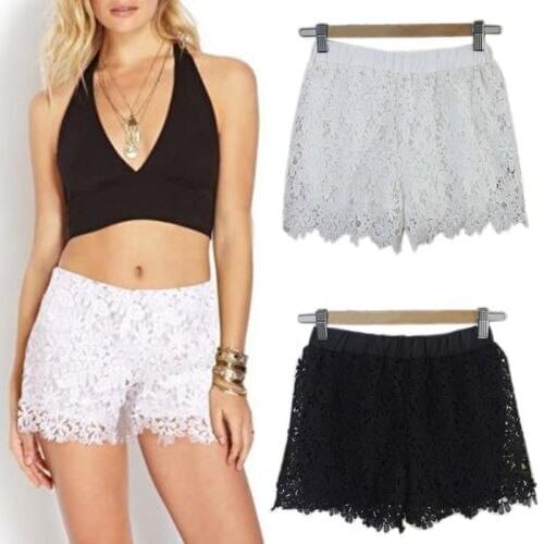Ladies summer fashion casual lace floral solid straight elastic high waist Sexy shorts