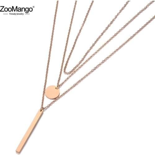 ZooMango Bohemia Style Three-layer Geometric Charm Pendant Necklaces For Women Titanium Steel Chain Choker Necklace ZN19149