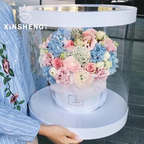 1pcs Giant Flower Gift Box Transparent Cake Box European Giant Handheld Panoramic Large Round Box Flower Store Materials