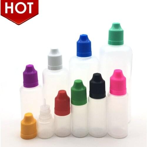100pcs 3ml 5ml 10ml 15ml 20ml 30ml 50ml PE Plastic Dropper Bottle Empty E Liquid Squeeze Bottle with Childproof Cap and fine Tip