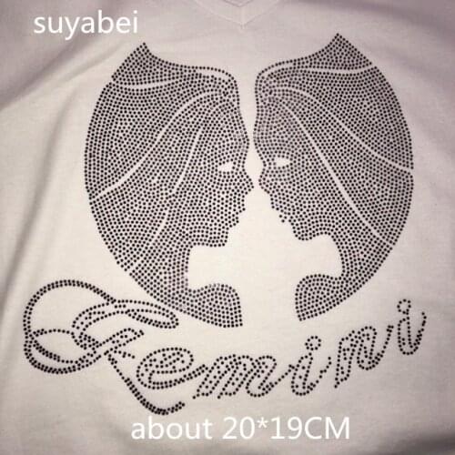 2pc/lot Twins girl design stones sticker hot fix motif iron on crystal transfers design iron on rhinestone patch appliques