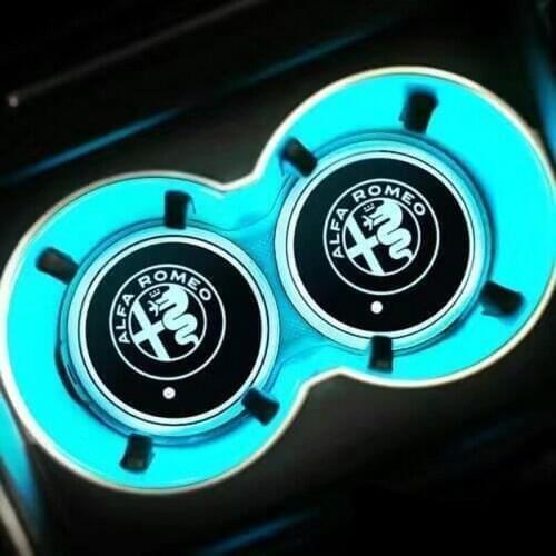 2X Led Car Logo Cup light Luminous Coaster Drinks Holders For Alfa Romeo 159 147 156 Giulietta Giulia Mito Stelvio Brera Spider