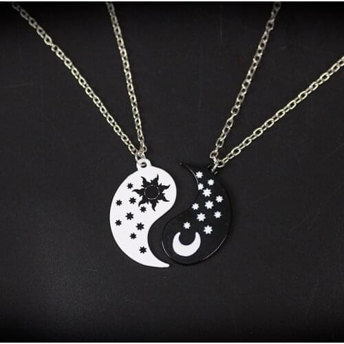 2020 New Harajuku Sun Moon Necklace Best Friend Gift Black White BFF Friendship Pendant Couple Choker Men And Women Jewellery