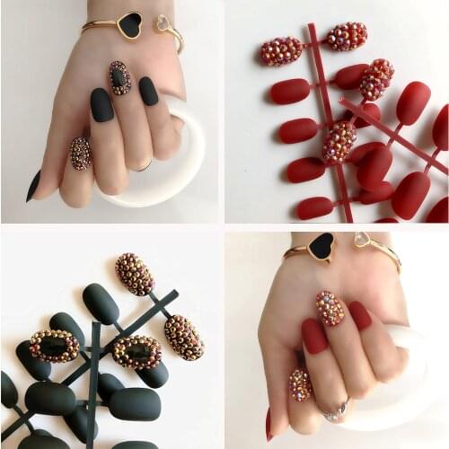 3D Bling Red Black color French Ballerina Coffin Fake Nails Gradeint Natrual Press on Nail Daily Office Finger Wear False Nails