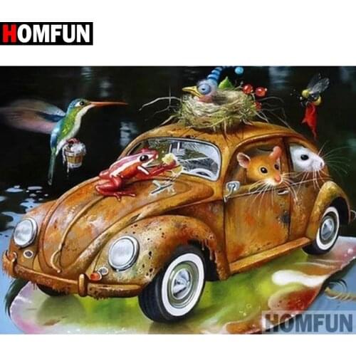 HOMFUN Full Square/Round Drill 5D DIY Diamond Painting "Car frog mouse bird"3D Embroidery Cross Stitch 5D Home Decor Gift A26980