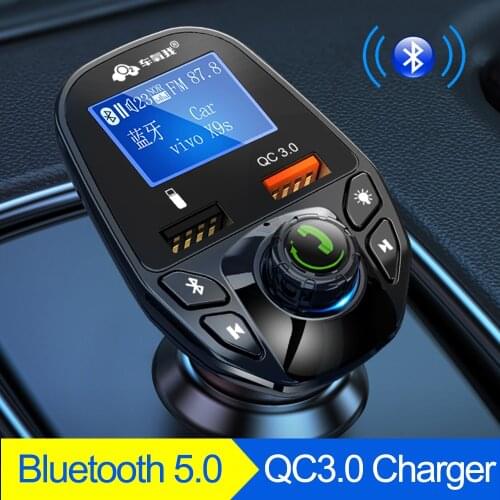 JINSERTA Car Bluetooth 5.0 FM Transmitter QC3.0 Dual USB Charger Handsfree Car Mp3 Player with AUX Input U Disk Music Play
