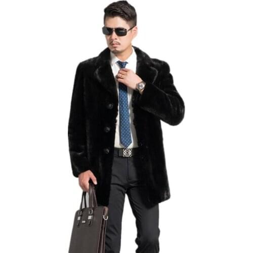 Black faux mink leather jacket mens winter thicken warm fur leather long coat men casual jackets jaqueta de couro fashion xl