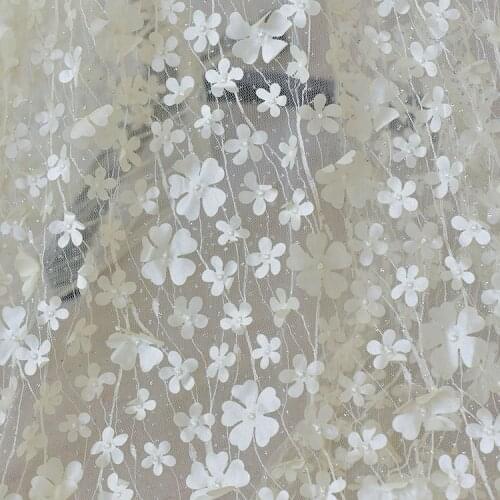 Flower glitter embroidery lace fabric wedding dress decoration design material handmade diy fabric