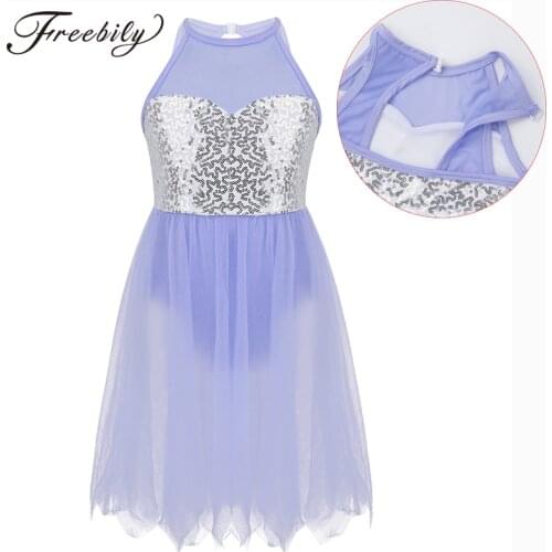 Kids Girls Sequins Ballet Leotard Children Cutout Back Ballet Tutu Dress Lyrical Modern Contemporary Ballroom Dance Costumes