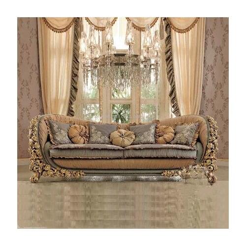 European luxury three person sofa villa large sofa large living room solid wood carved sofa rose ssttee
