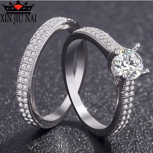 2/pcs Simulated Stone Classic Prong Stackable Ring, Round Brilliant Wedding Bridal Dress Accessaries Engaged Group And Suit Ring
