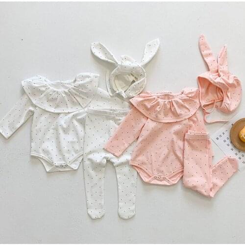 New 2021 Spring Infant Baby Girls Long Sleeve Dop Rompers + Pants + Hat Clothing Sets 3Pcs Kids Girl Clothes Suits