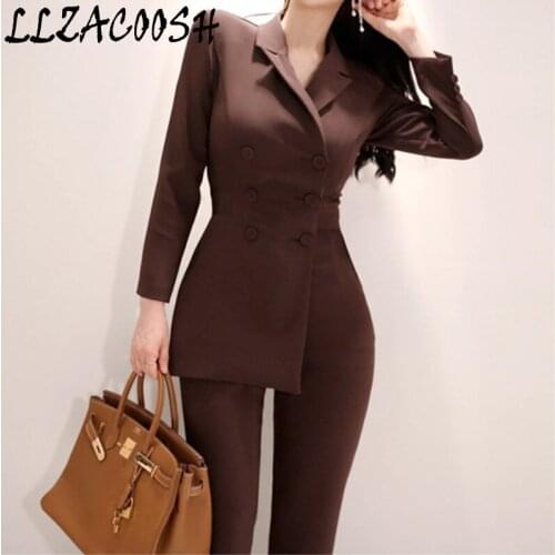 Double-breasted rompers womens jumpsuit New Turn-down suit lapel overalls OL Womens Jumpsuit Office Lady Tooling Style Jumpsuit