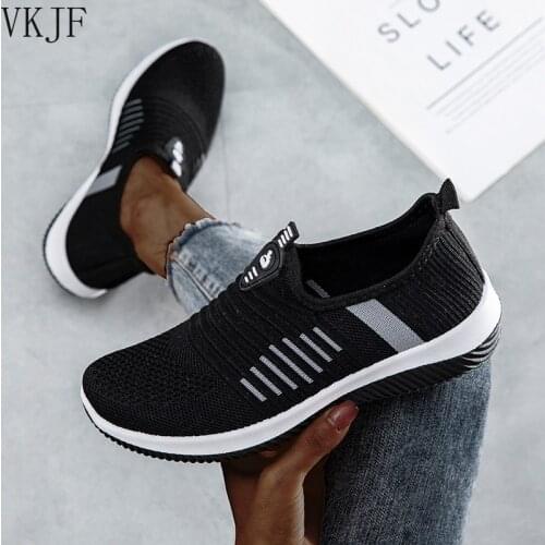Womens Sneakers Casual Woman Knitted Mesh Slip on Ladies Comfort Women Flats Shoes Female Running Footwear Autumn 2021 New