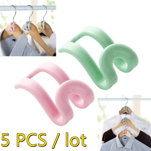 5pcs/1set Mini Flocking Cloth Hanger Hook Clothes Easy Hanger Hook Closet Organizer Holder Save Space Non Slip Flocking Hanger