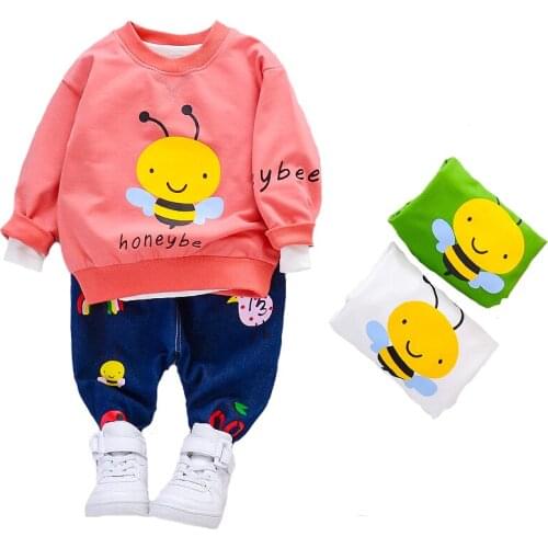 Lovely Bee Baby Girls Clothing Set Spring Full Sleeve Shirt + Jeans 2pcs Suit For Kids Birthday Present Toddler Children Clothes