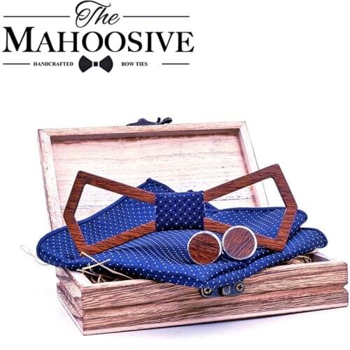 Men Wooden Bow Tie Set BowTie Handkerchiefs Cufflinks Necktie For Wedding Party Hombre new year Gift gravata men tie slim corbat