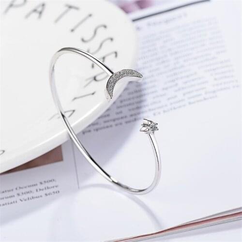 New Creative Beautiful Star And Moon 925 Sterling Silver Jewelry Bracelets Personality Temperament Crystal Women Bangles SB169