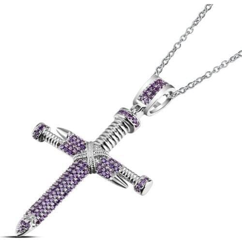 New Religious Christian Cross Pendant Necklace for Women Bohemian Crystal Inlaid Hanging Necklace Accessories Jewelry