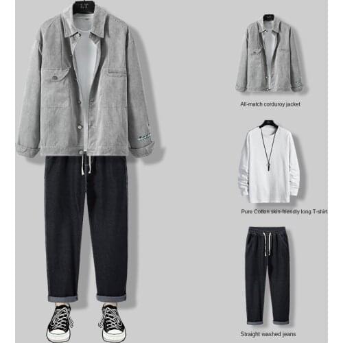 Autumn suit mens set with trend boys handsome casual set of three-piece set of new single/one set