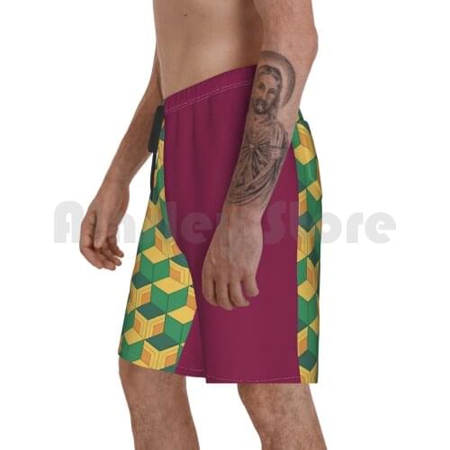 Demon Giyu Beach Shorts Men Beach Pants Swim Trunks Demon Anime Kimetsu No Yaiba Manga Inosuke Nezuko Tanjiro Tomioka