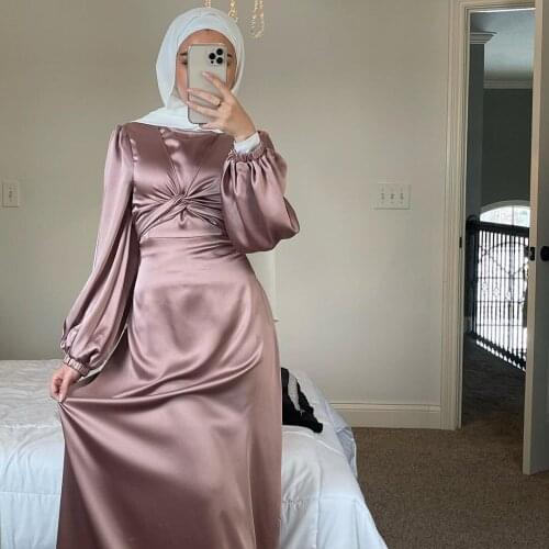Ramadan Silk Muslim Dress abayas for Women Dubai Fashion Islam Clothing Kaftan Robe Longue Femme Musulmane Vestidos Largos