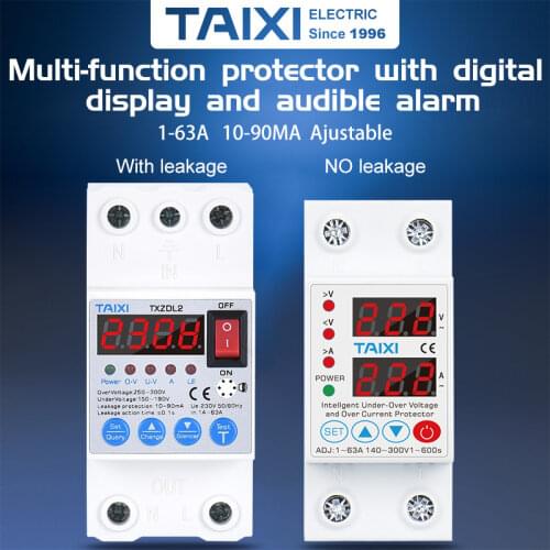 Adjustable Self-recovery over voltage and under voltage protector 60A 40A RCBO Lightning Surge Power Leakage protector