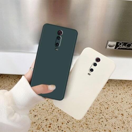Luxury Straight Edge Square Liquid Silicone Phone Case For Xiaomi Redmi K20 Pro Mi 9T Pro Ultra-thin Soft TPU Back Cover Fundas