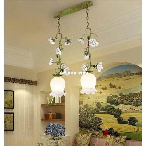 Modern Floral Ceramic Flowers Living Room W45cm H60cm LED Pendant Light Reatautant Floral Pendant Lamp Dining Room Pendant Light