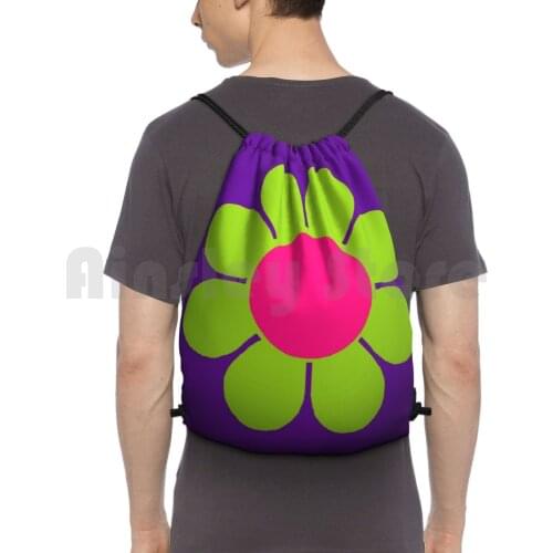 Purple Power Flower Backpack Drawstring Bags Gym Bag Waterproof Flower 70S Power Hippies Groovy Cool Freelove Pattern