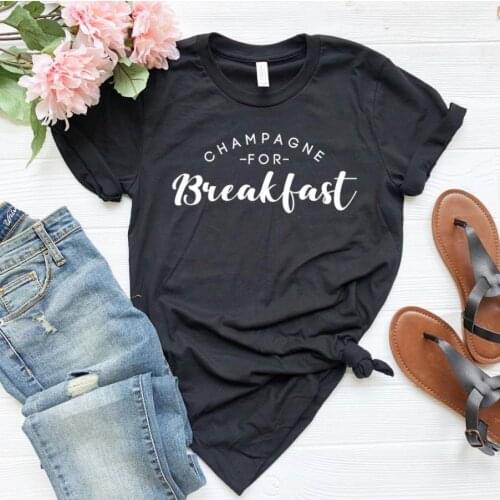 Champagne For Breakfast Women Tshirts Cotton Casual Funny t Shirt For Lady Top Tee Hipster 6 Color Drop Ship NA-583