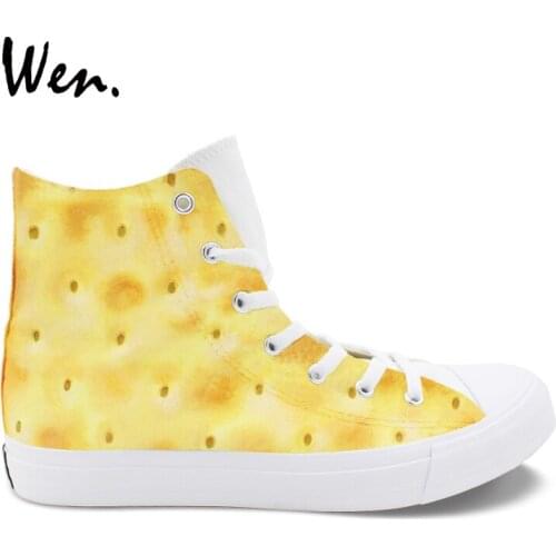 Wen Original Design Biscuit Cookies Hand Painted Shoes Canvas High Top Sneakers Unisex Skateboarding Shoes