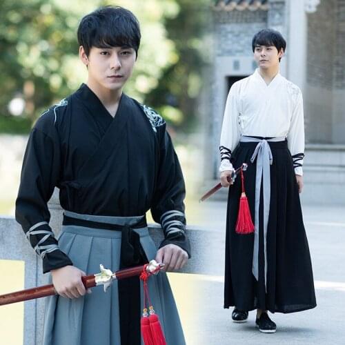 Collar Han suit mens ancient costume class dress CP outfit martial arts scholars mens performance suit class uniform