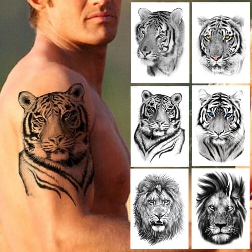 Large Tiger Temporary Tattoo For Men Women Adult Black Realistic Lion Tattoos Sticker Body Art Painting Fake Animal Tatoos Paste