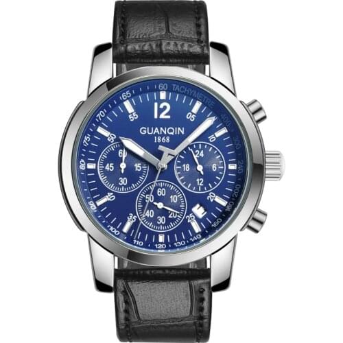 High Quality GUANQIN Mens Watches Top Brand Fashion luxury Multifunction Waterproof Quartz Watch Casual leather Business Watches