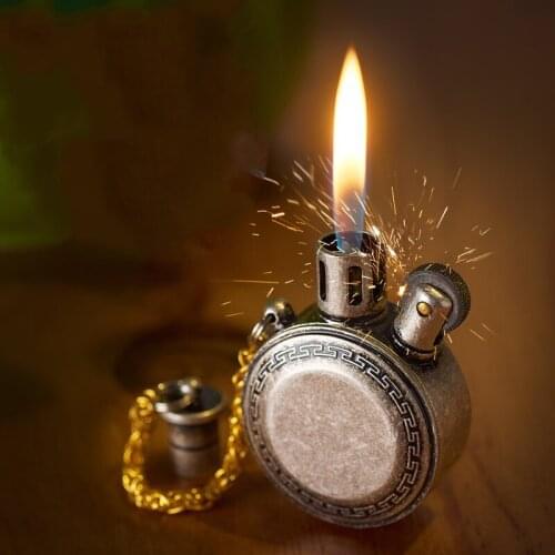 Retro Free Fire Flint Oil Lighter Brass Grinding Wheel Torch Gasoline Pipe Lighter Cigarette Kerosene Windproof Gadgets For Men