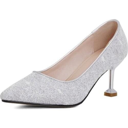 Zapatos De Mujer 2021 Fashion Women Mujer Bombas High Heels Sexy Pointed Toe Wedding SILIVER Party Ladies Dress Shoes Pumps 414