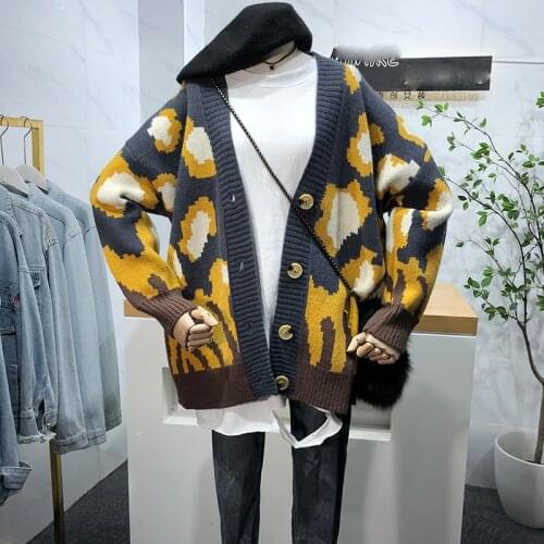 2021 Autumn Winter Women Cardigan Warm Knitted Sweater Jacket Couple Leopard Fashion Knit Cardigans Coat Lady Loose Sweaters