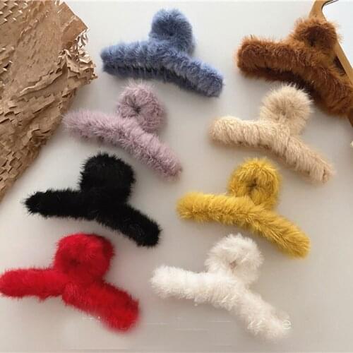 Winter Warm Faux Fur Big Size Hair Claw Hair Pin Girls Women Hair Be Hair Accessories
