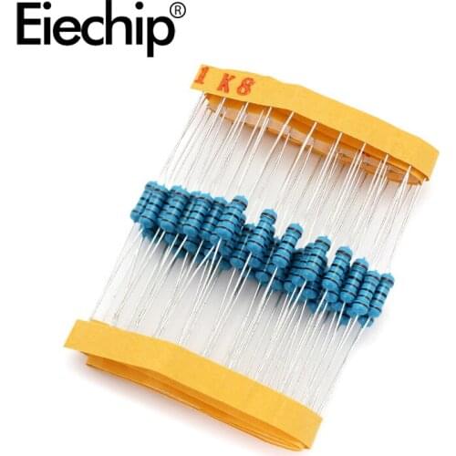 100pcs/lot 0.5W 1 ohm 1% Metal film resistor 1/2W resistance 1.8K Electronic resistors