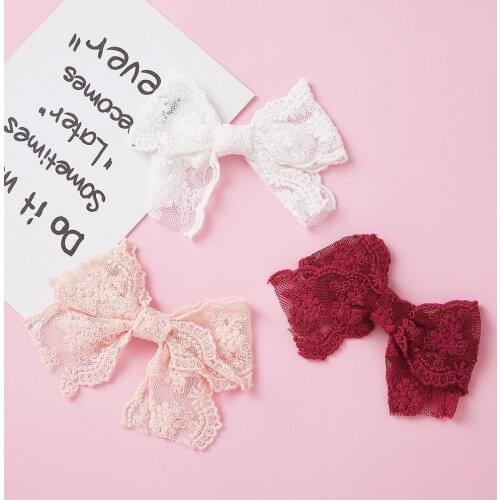 12 pcs/lot, Baby Girls Handtied Lace Bow Hair Clips, Lace fabric Bow Nylon headbands, School Girl Bow hair accessories