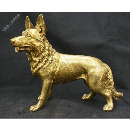 14" Chinese Fengshui Brass Bronze Lucky Auspicious Dog German shepherd Statue