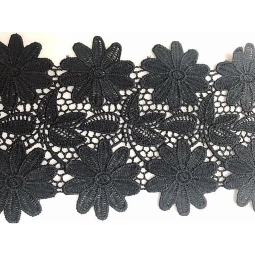 2yards 12cm Black flower Lace Trim Applique Polyester Cord Lace Fabric for garment Accessories Textiles Apparel
